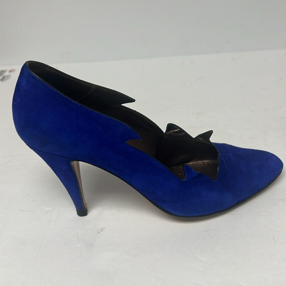 Vintage Bally Blue Suede Flame Pointed Toe High Heel Rare Pump Sz 6.5 - Picture 10 of 13